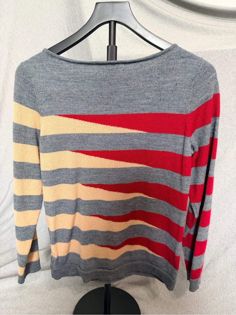 Striped Crewneck Sweater - Gray, Red & Camel - Picture 2 of 3